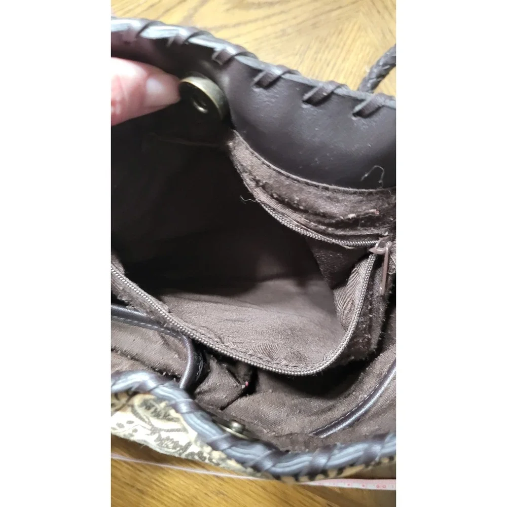 The Sak Brown Tan Damask Floral Canvas Hobo Shoulder Bag Braided Strap flaw